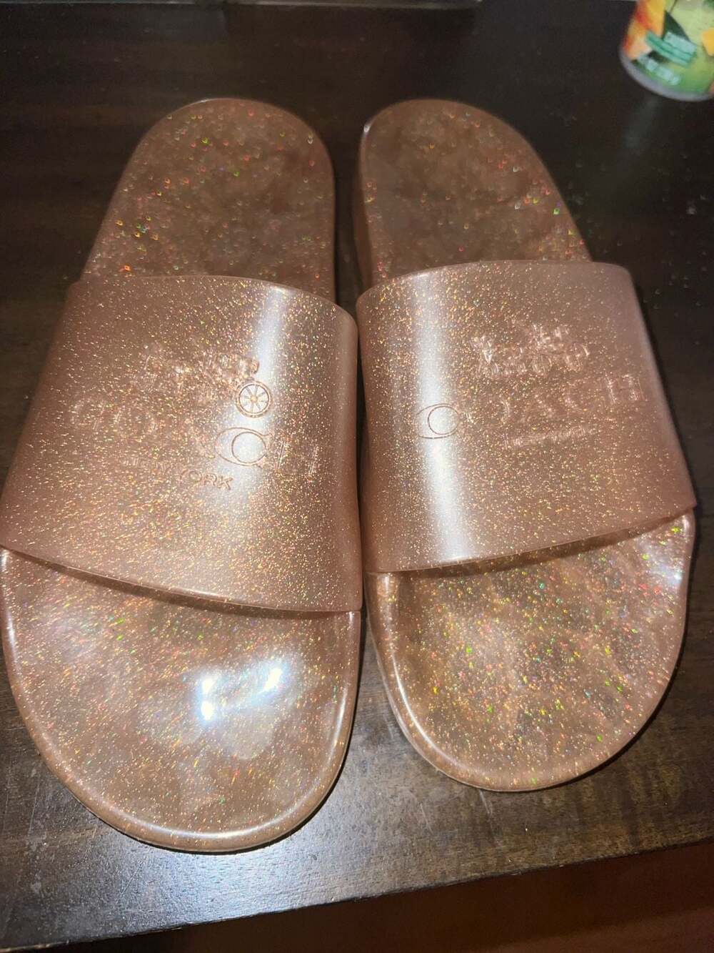 Coach Ulyssa Jelly Slide Sandals Size 9 Champagne Gold Glitter